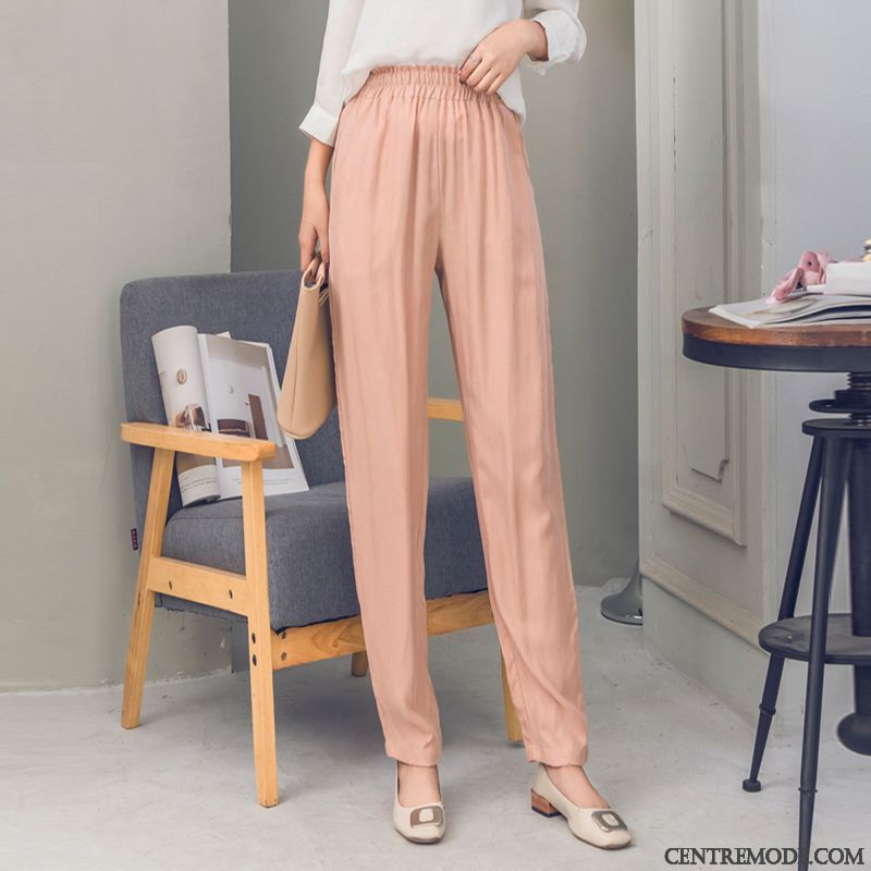 Pantalon Tissu Femme, Pantalon Femme Rose Pale Blanc Or