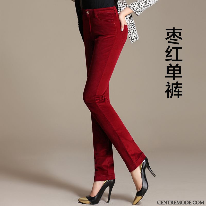 Pantalon Velours Femme, Pantalon Zippé Femme Vin Rouge Turquoise