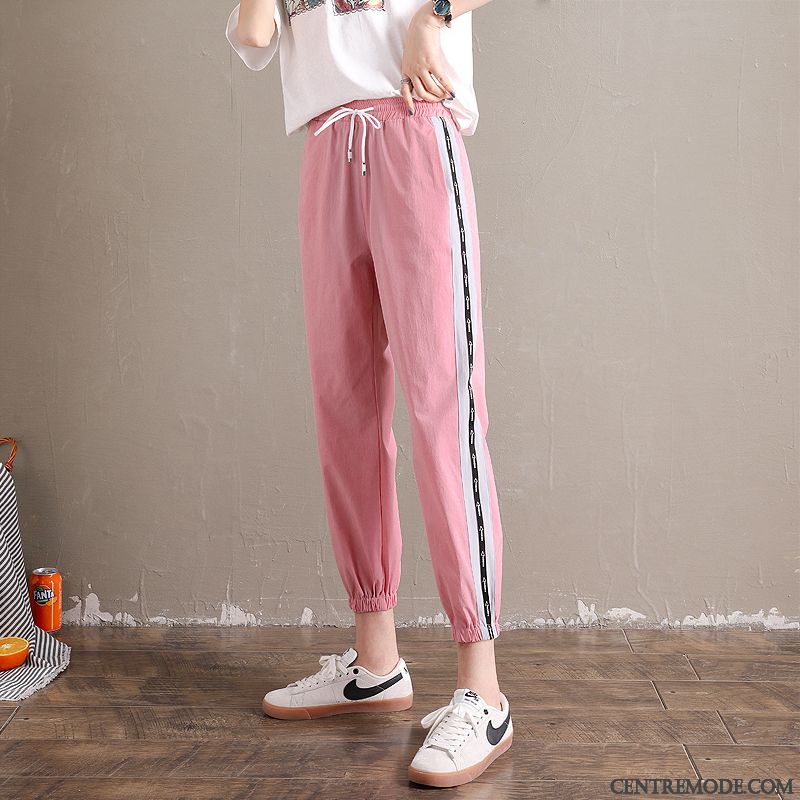 Pantalons Femme Décontractée Légère Baggy Été Les Pantalon De Survêtement Mousseline De Soie Rose