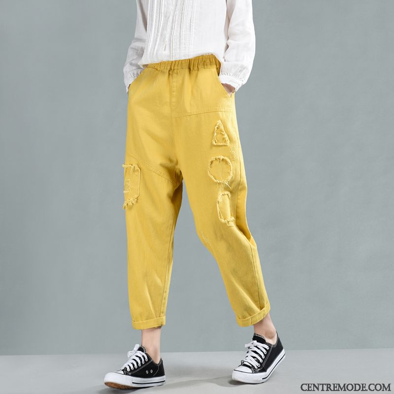 Pantalons Femme Décontractée Printemps Mince Coton Harlan Élastique Jaune