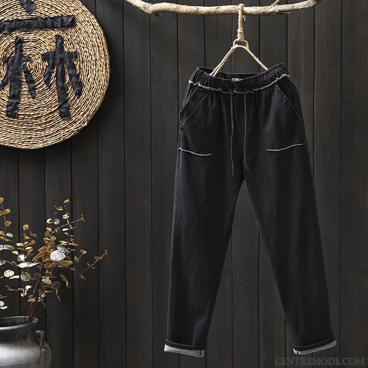 Pantalons Femme Extensible Harlan En Maille Grande Taille Denim Hiver Bleu