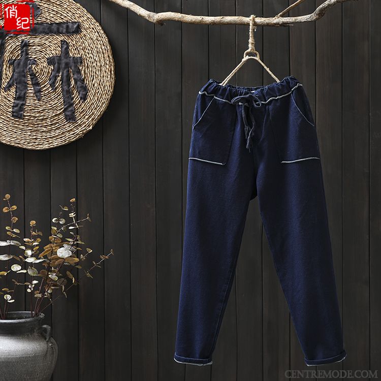 Pantalons Femme Extensible Harlan En Maille Grande Taille Denim Hiver Bleu