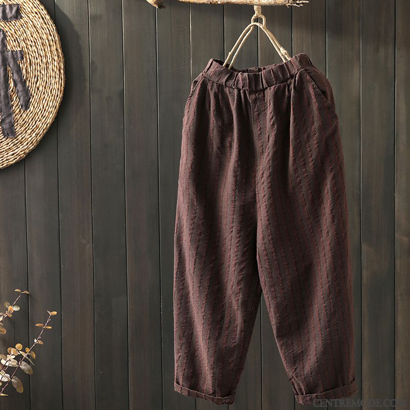 Pantalons Femme Printemps Art Rétro Lin Baggy Harlan Rouge