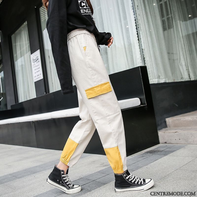 Pantalons Femme Tendance Mince Serrés Décontractée Haute Cintrée Baggy Blanc