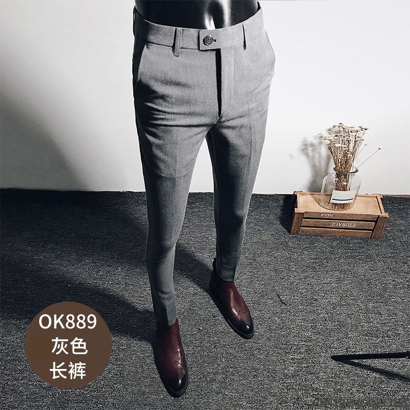 Pantalons Homme Costume De Travail Slim Décontractée Tendance Gris