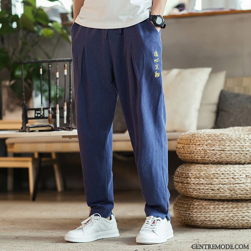 Pantalons Homme Décontractée Harlan Jeunesse Style Chinois Grande Taille Baggy Noir