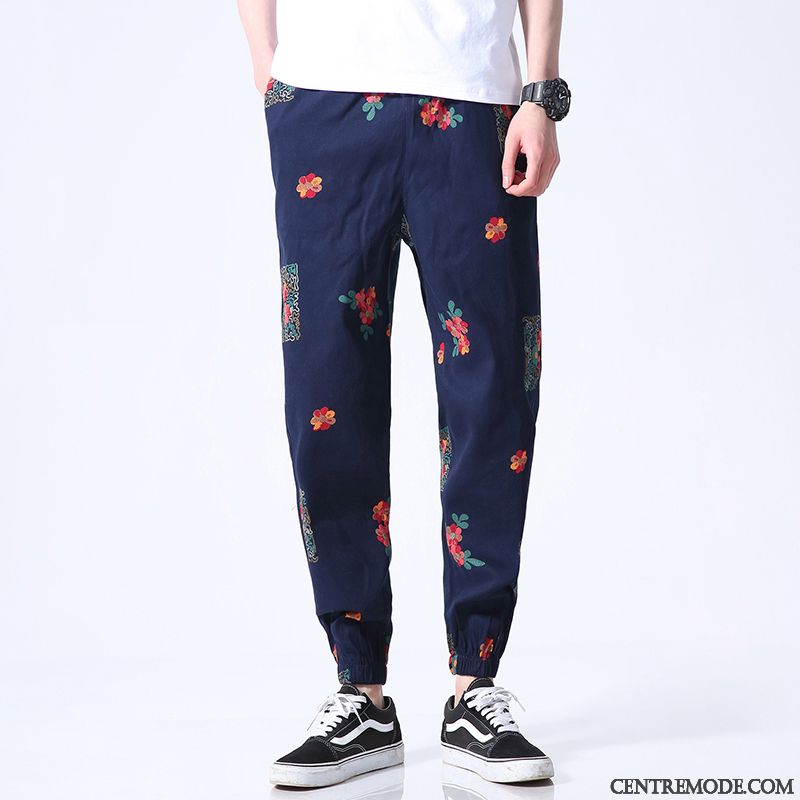 Pantalons Homme Grande Taille Décontractée Harlan Tendance Fleur Personnalité Couleurs Mixtes Impression Rouge