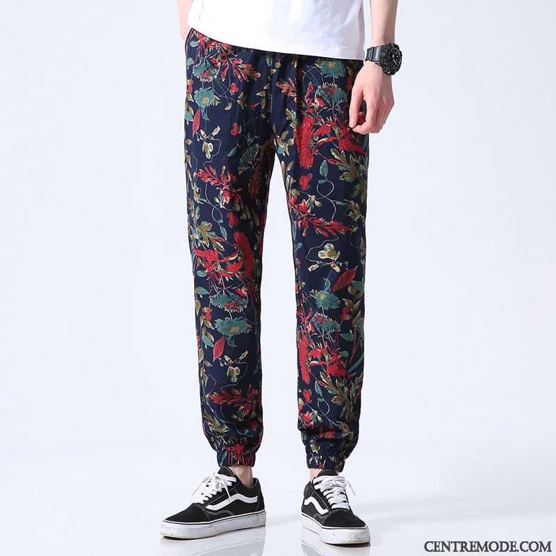 Pantalons Homme Grande Taille Décontractée Harlan Tendance Fleur Personnalité Couleurs Mixtes Impression Rouge