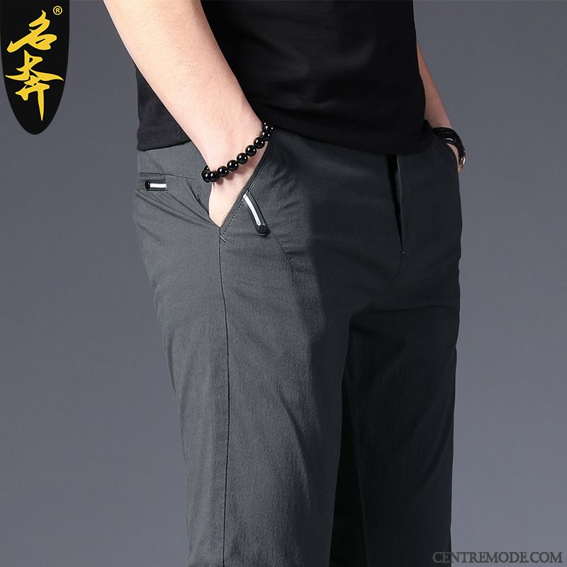 Pantalons Homme Mode Beau Légère Été Tendance Slim Noir