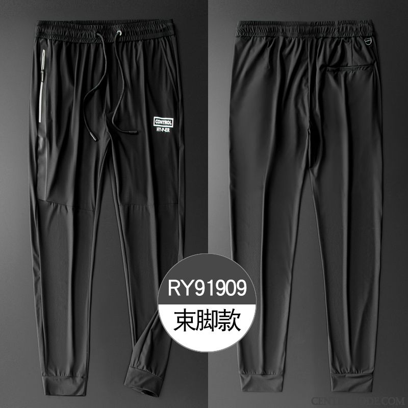 Pantalons Homme Soie De Glace Jambe Droite Respirant Sport Ultra Baggy Noir