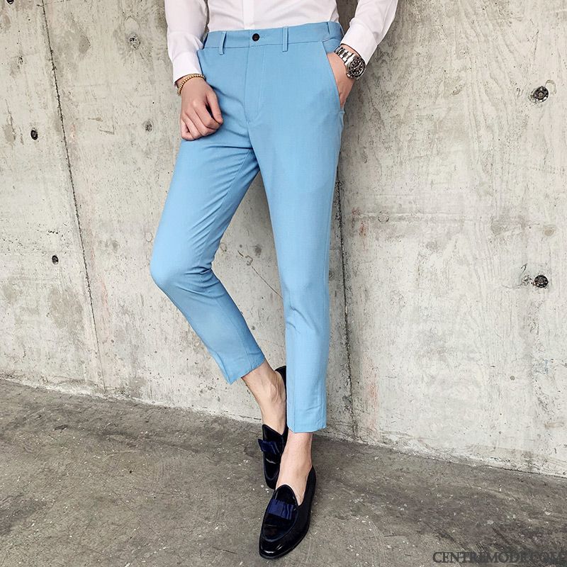 Pantalons Homme Tendance Slim Jeunesse Printemps Beau De Travail Bleu