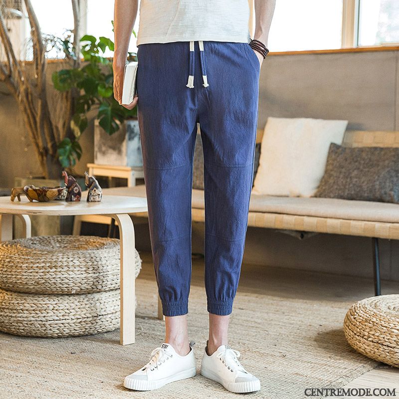 Pantalons Homme Tendance Slim Légère Collants Décontractée Baggy Bleu Marin
