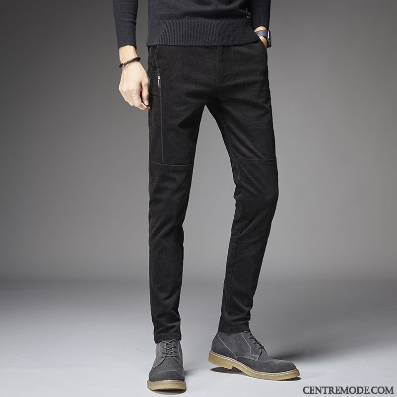 Pantalons Homme Velours Côtelé De Travail Hiver Slim Âge Moyen Velveteen Noir