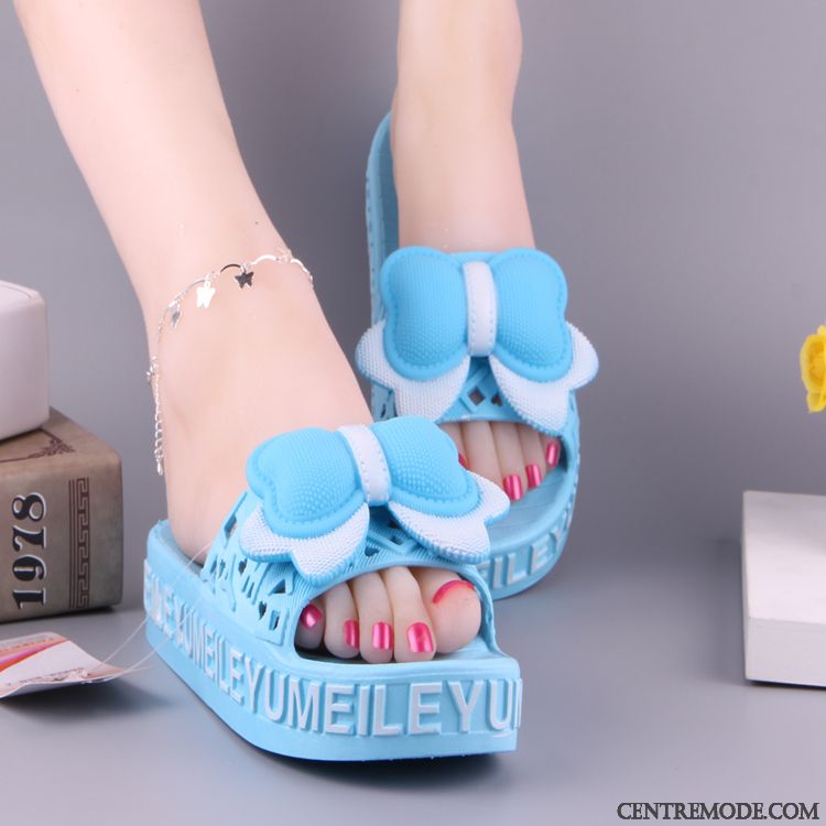 Pantoufles Femmes Blanches Vert Pâle Poudre Bleue, Pantoufle Femme Fantaisie Pas Cher