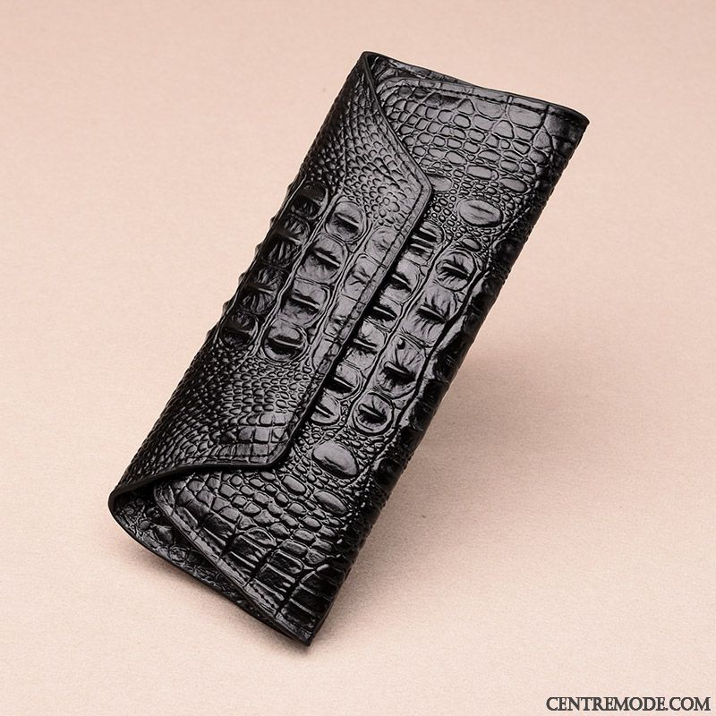 Portefeuille Femme Longue Section Pochette Portefeuilles Le Nouveau Cuir De Vache Crocodile Modèle Brun