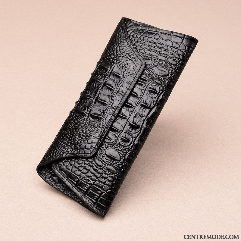 Portefeuille Femme Longue Section Pochette Portefeuilles Le Nouveau Cuir De Vache Crocodile Modèle Brun