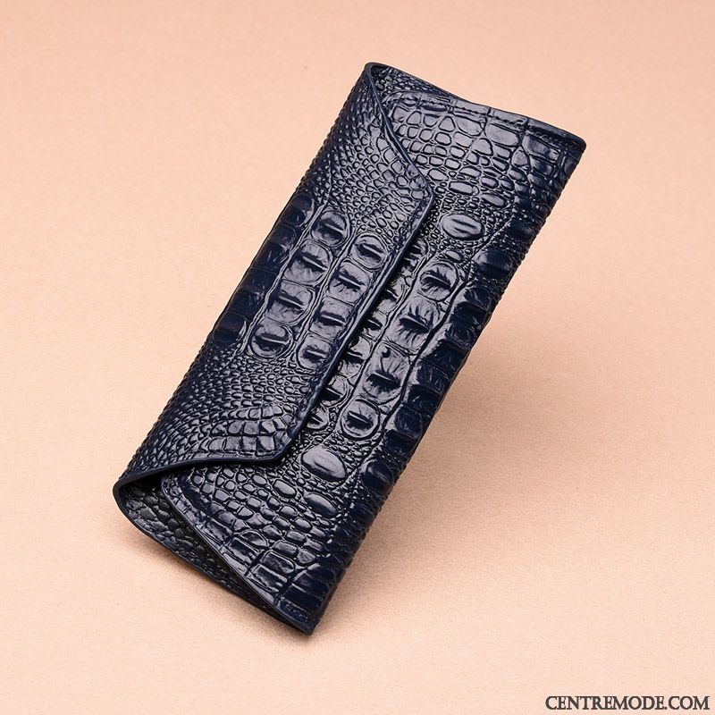 Portefeuille Femme Longue Section Pochette Portefeuilles Le Nouveau Cuir De Vache Crocodile Modèle Brun