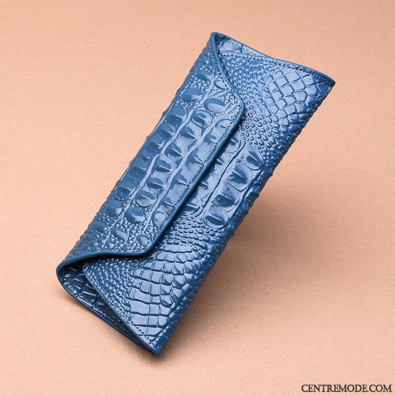 Portefeuille Femme Longue Section Pochette Portefeuilles Le Nouveau Cuir De Vache Crocodile Modèle Brun