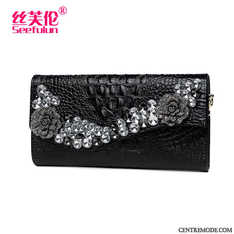 Portefeuille Femme Mode Banquet Tendance Grande Capacité Pochette Diamant Noir