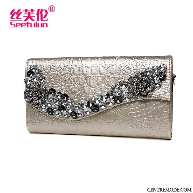 Portefeuille Femme Mode Banquet Tendance Grande Capacité Pochette Diamant Noir