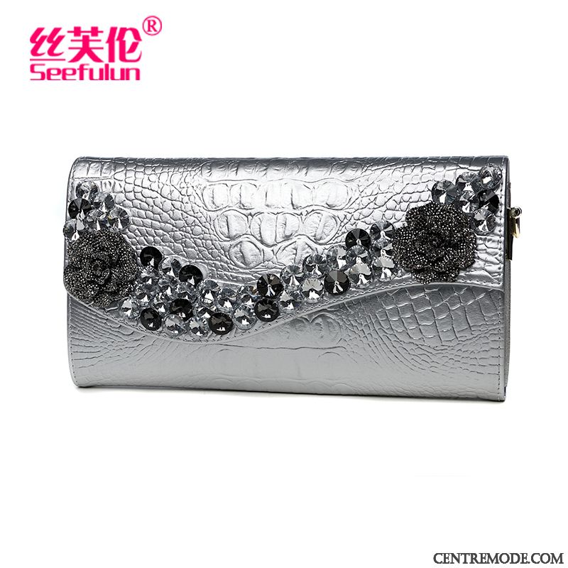 Portefeuille Femme Mode Banquet Tendance Grande Capacité Pochette Diamant Noir