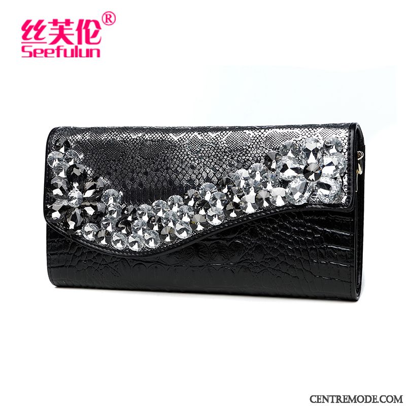 Portefeuille Femme Mode Banquet Tendance Grande Capacité Pochette Diamant Noir