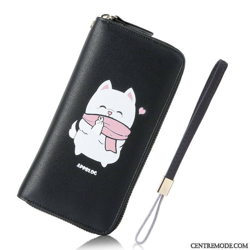 Portefeuille Femme Pochette Grande Capacité Longue Section Téléphone Portable Modèles Féminins Mignonne Impression Noir