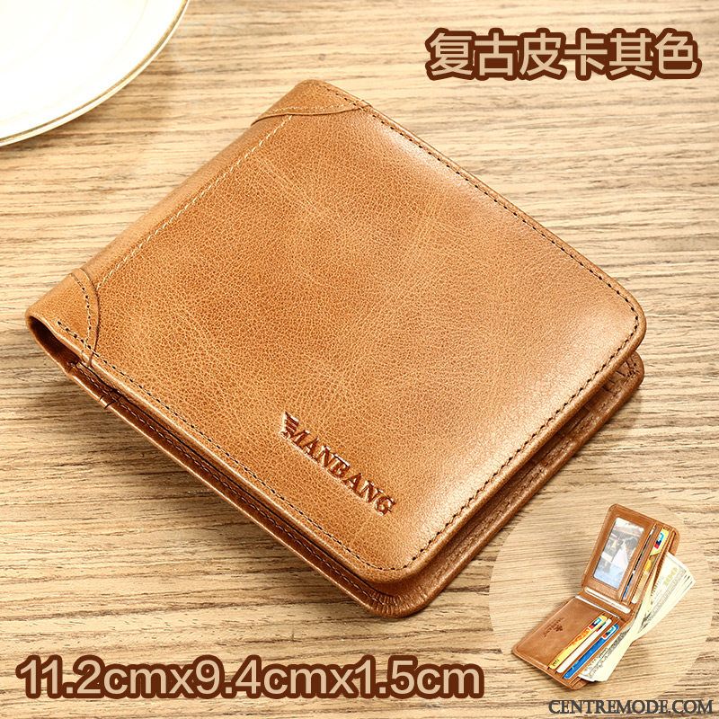 Portefeuille Homme Cuir De Vache Marron Conduire Couche De Tête Jeunesse Court Paragraphe