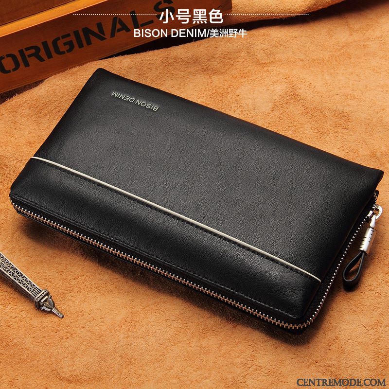 Portefeuille Homme Cuir Véritable Grande Capacité Peau Douce Pochette Couche De Tête Noir