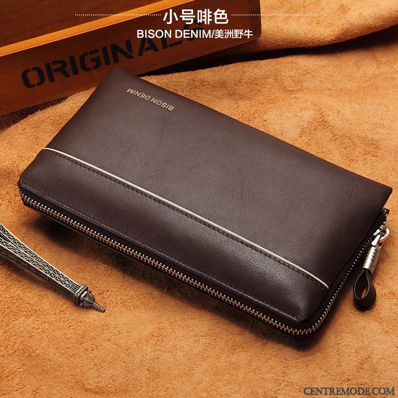 Portefeuille Homme Cuir Véritable Grande Capacité Peau Douce Pochette Couche De Tête Noir