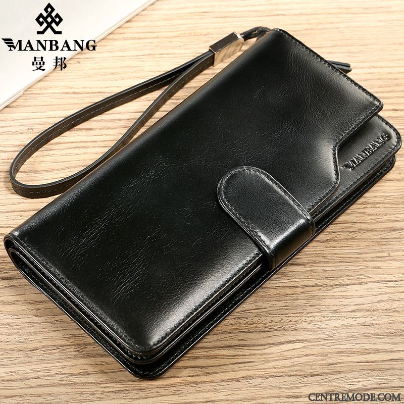 Portefeuille Homme Longue Section Jeunesse Cuir De Vache Pochette Grande Capacité Cuir Véritable Marron