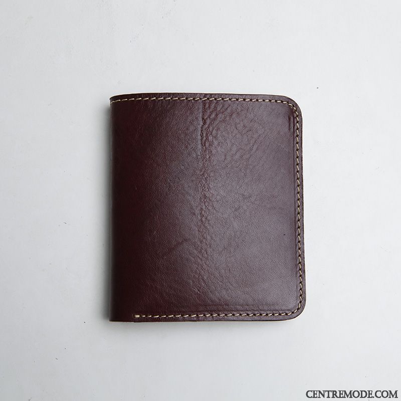 Portefeuille Homme Petit Section Verticale Cuir De Vache Manuel Rétro Cuir Véritable Bleu Rouge Brun