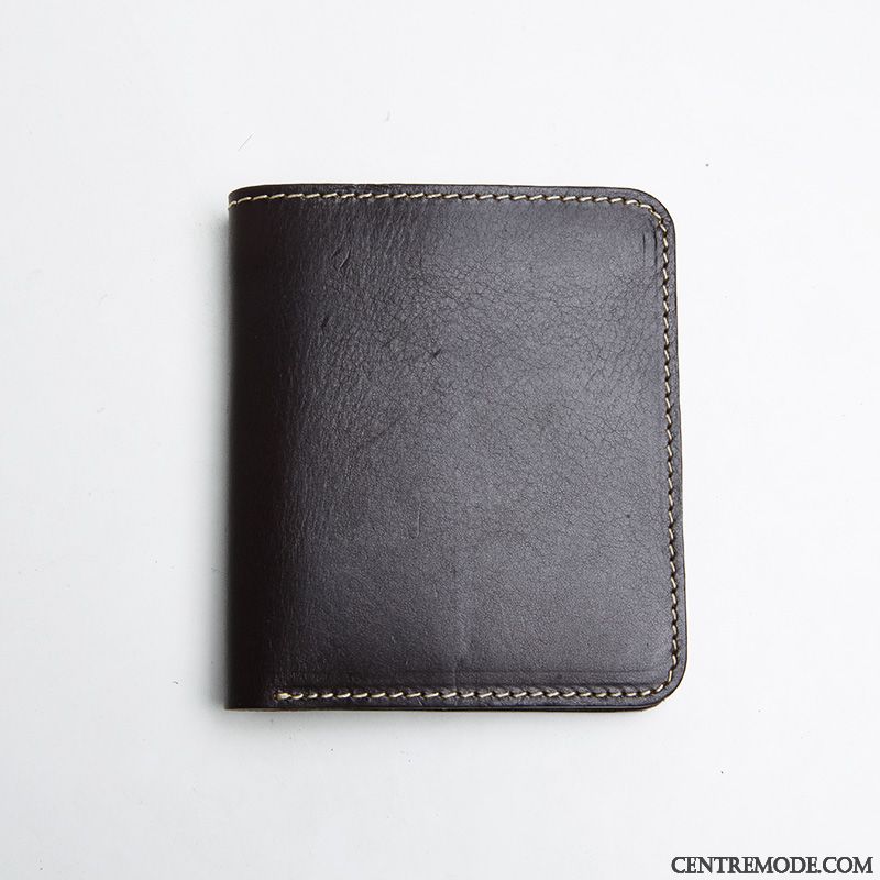Portefeuille Homme Petit Section Verticale Cuir De Vache Manuel Rétro Cuir Véritable Bleu Rouge Brun