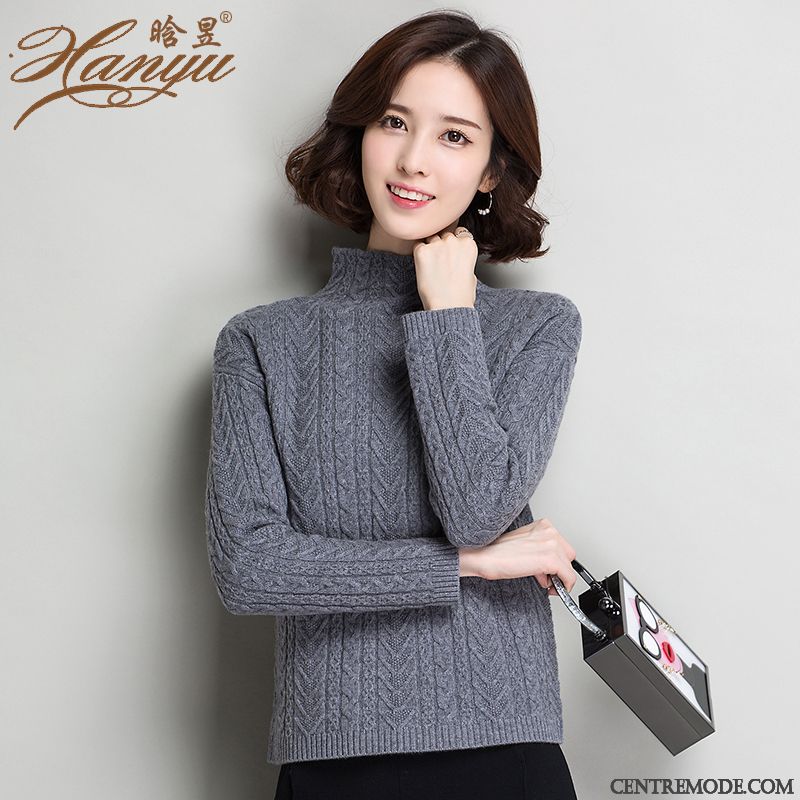 Pull Col Roulé Femme Chocolat Brun, Pull Fashion Femme Pas Cher Soldes
