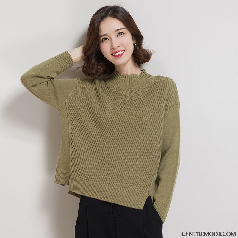 Pull Col V Femme Pas Cher Darkviolet Vert Mousse, Pull Femme Maille