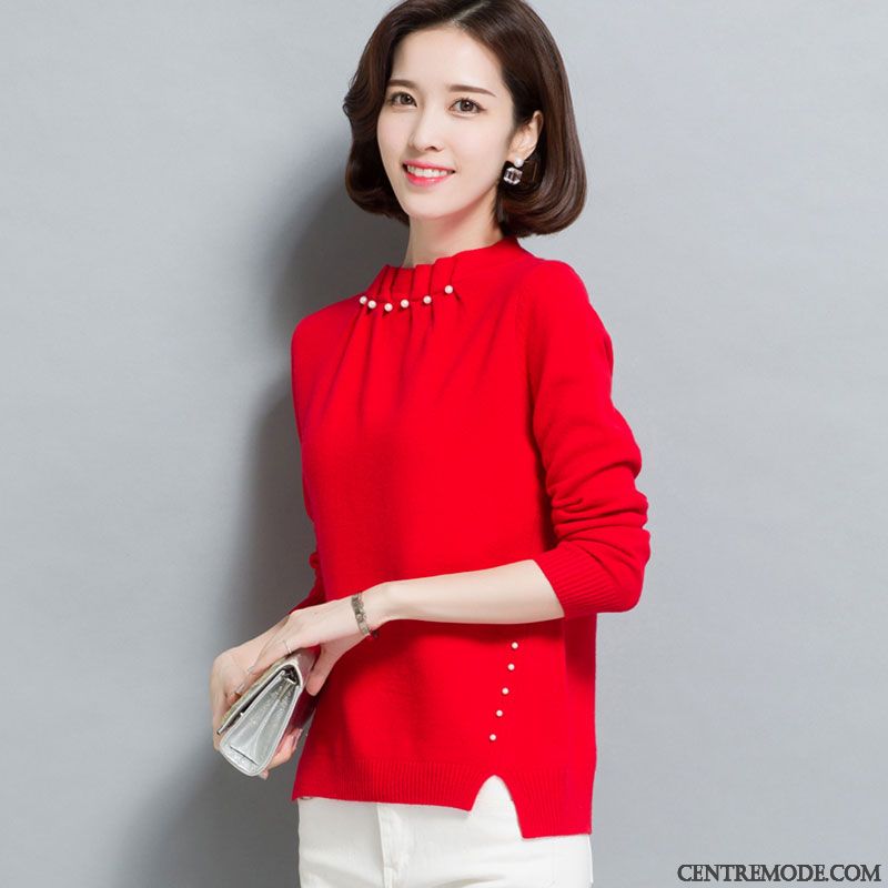 Pull Col V Femme Rouge Jaune, Gilet En Grosse Maille Femme
