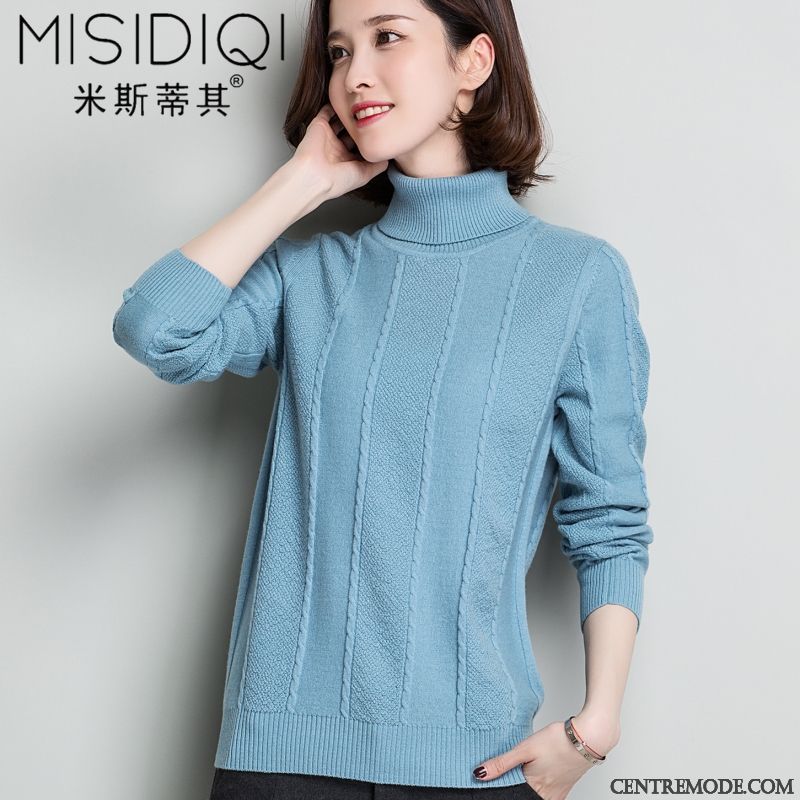 Pull Deux En Un Femme Marine Paleturquoise, Pull A Col Roulé Pas Cher