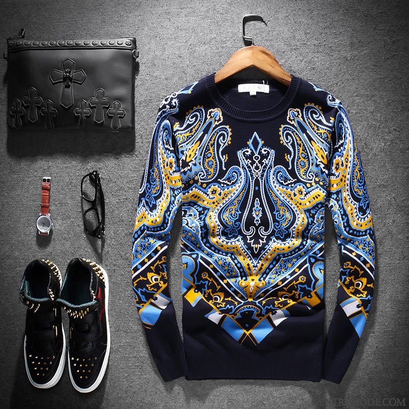 Pulls Gilets Homme Knitwear Tendance Vêtements D'hiver Grande Taille Chemise En Bas Épaissir Impression Noir