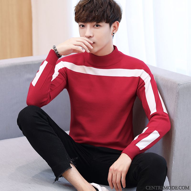 Pulls Gilets Homme Slim Col Haut Étudiant Tendance L'automne Leggings Rouge