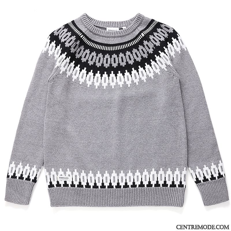 Pulls Gilets Homme Tendance Fantaisie Baggy Rétro Pullovers Col Rond Couleur De Contraste Noir
