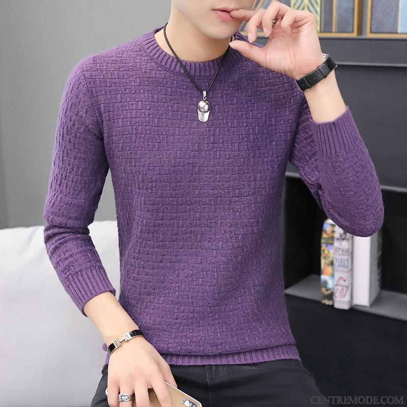 Pulls Gilets Homme Tendance Knitwear Col Rond Jeunesse L'automne Slim Pure Rouge