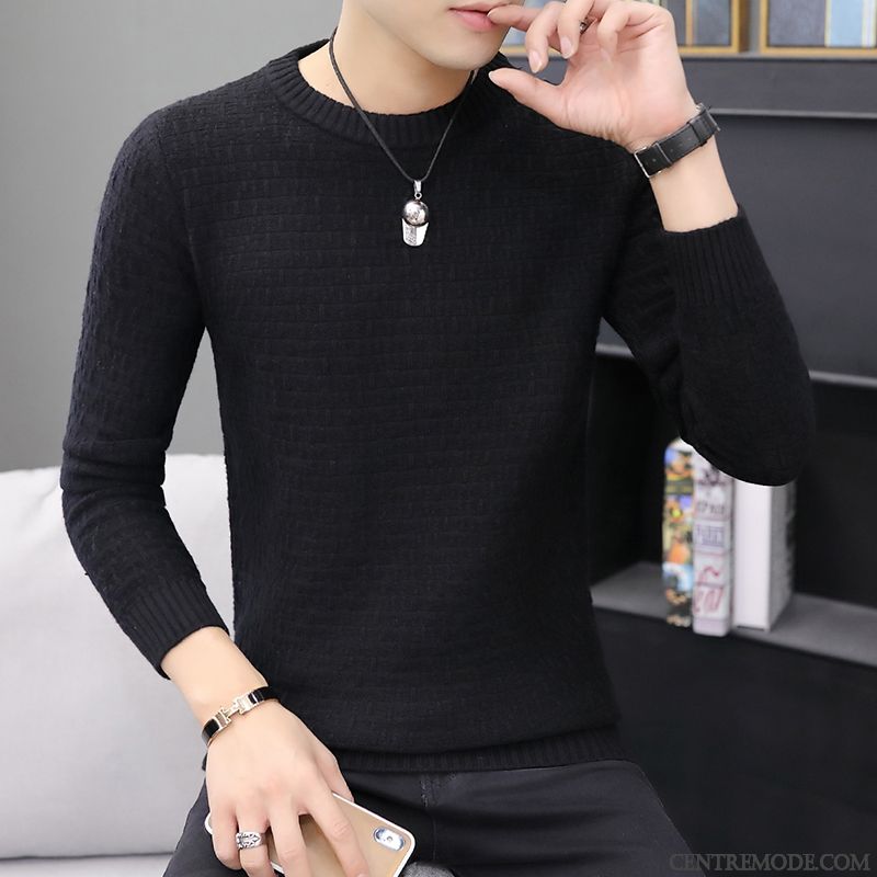 Pulls Gilets Homme Tendance Knitwear Col Rond Jeunesse L'automne Slim Pure Rouge