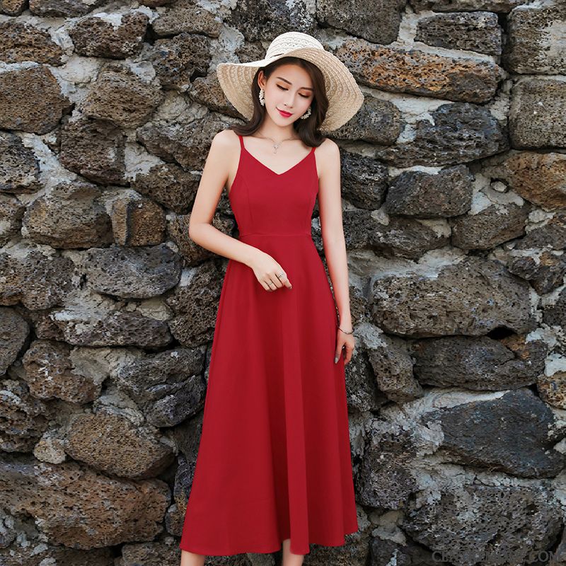 Robe Rouge Femme En Ligne, Robe D Été Femme Rose Saumon Blanc