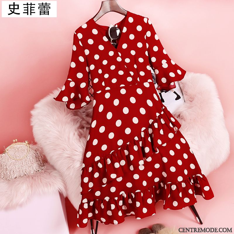 Robes Femme Beaucoup Queue De Poisson Point D'onde Points Rétro Haute Cintrée Rouge
