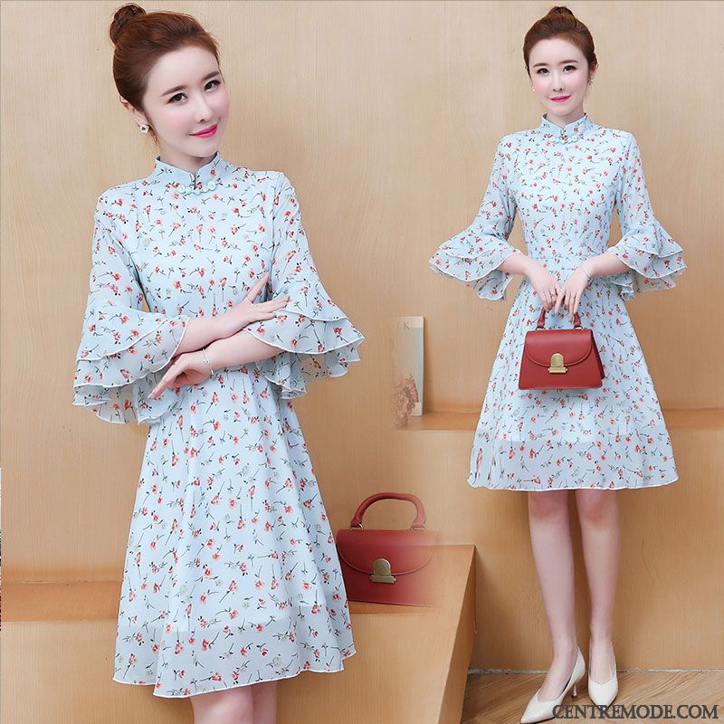 Robes Femme Cheongsam Floral Manche Été Dentelle Rose