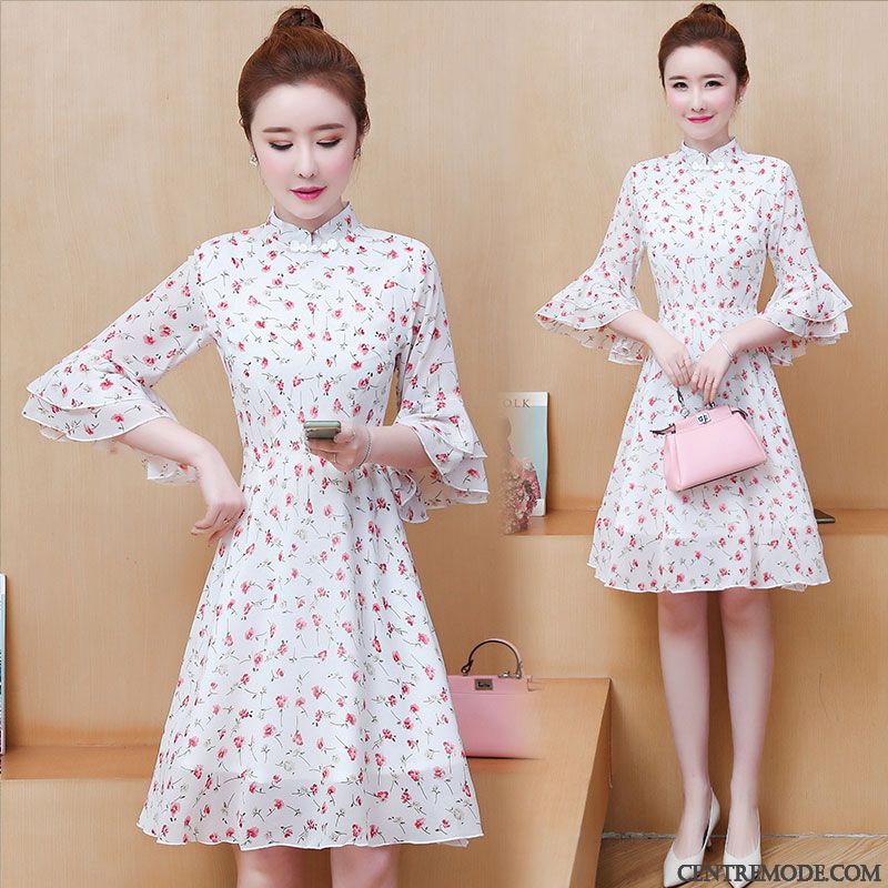 Robes Femme Cheongsam Floral Manche Été Dentelle Rose