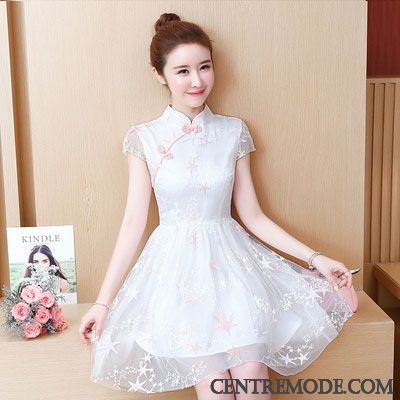 Robes Femme Cheongsam Floral Manche Été Dentelle Rose