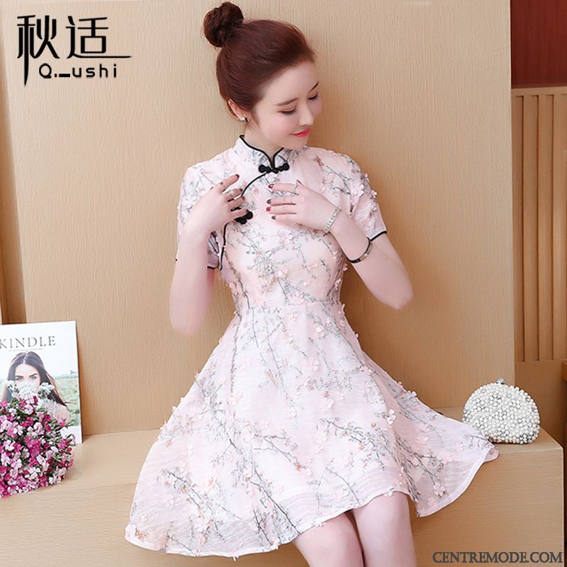 Robes Femme Cheongsam Été Style Chinois Rose