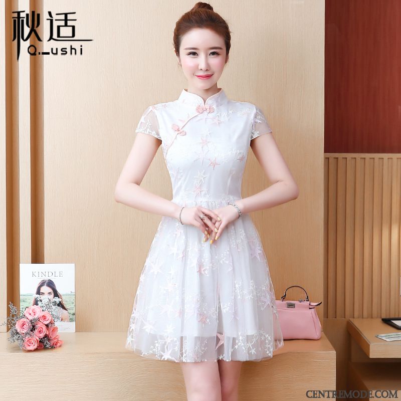 Robes Femme Cheongsam Été Style Chinois Rose