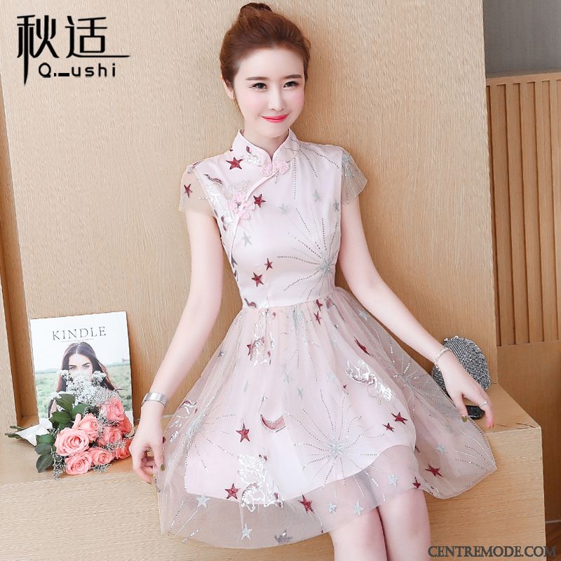 Robes Femme Cheongsam Été Style Chinois Rose